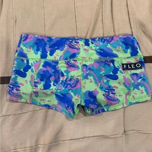 Fleo Women's Athletic Shorts - Blue and Purple Floral